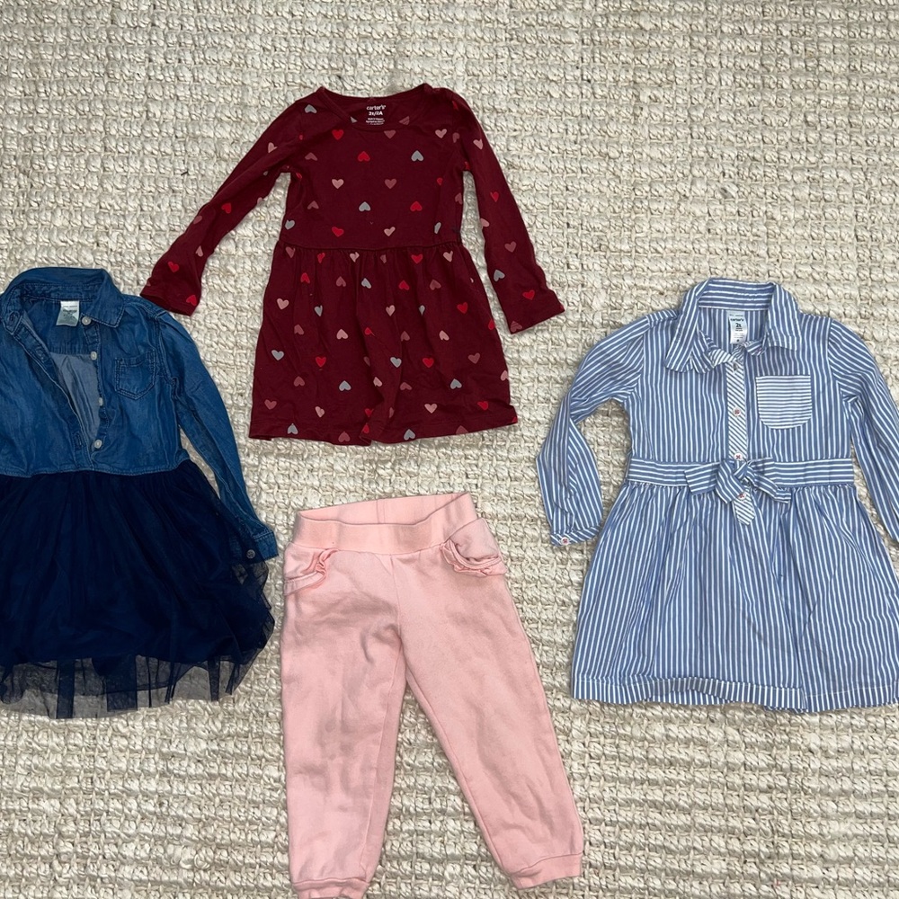 2T Girls' Long Sleeve Dresses and Fleece Pants